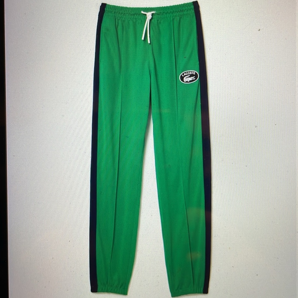 Lacoste Women's Mini Pique Trackpants green sporty sz 38 stripe crest
